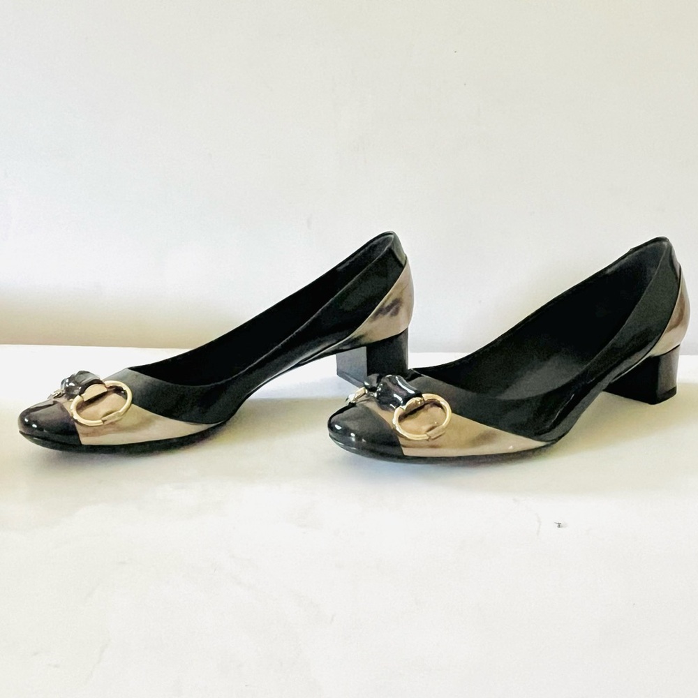 Gucci black metallic bamboo horsebit heels 38